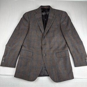 Peter Millar Mens Brown Windowpane Wool Silk Linen Sport Coat  fits 39R Office